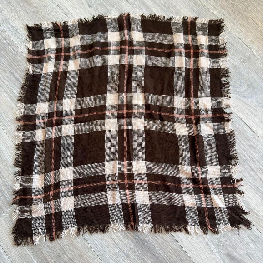 Unbranded Vintage Women's Chocolate Brown Cream & Pink Plaid Scarf Equestrian